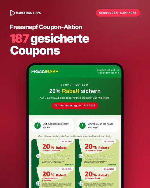 Fressnapf Coupon-Aktion: Neukunden-Kampagne für Fressnapf Osterholz-Scharmbeck