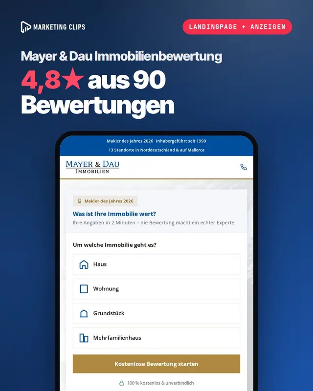 Mayer & Dau Immobilienbewertung: Landingpage + Anzeigen für Mayer & Dau Immobilien