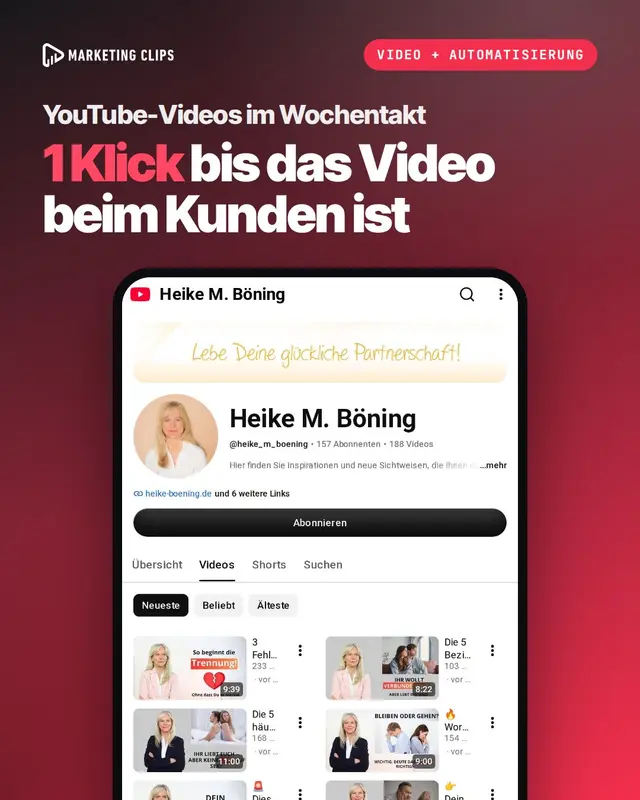 YouTube-Videos im Wochentakt: Video + Automatisierung für Heike M. Böning
